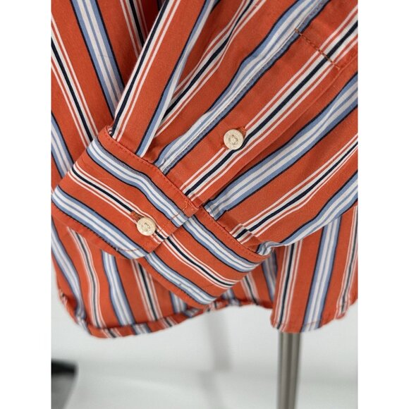 Lauren Ralph Lauren Button Front Women's Blouse Orange Stripe Cotton Long Sleeve - Picture 4 of 7